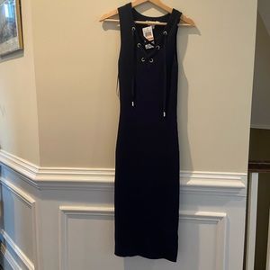 MICHEAL KORS GOLD HARDWARE NAVY MIDI DRESS NWT!!!